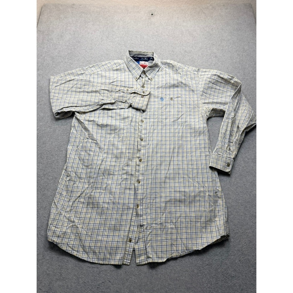 Wrangler George Strait Cowboy Cut Plaid Button Down Shirt Mens XL Blue Yellow